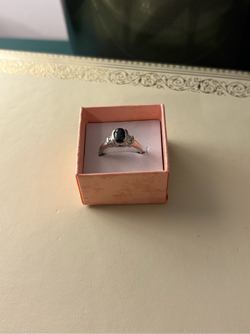 Vintage 10k White Gold Sapphire and Diamond Ring
